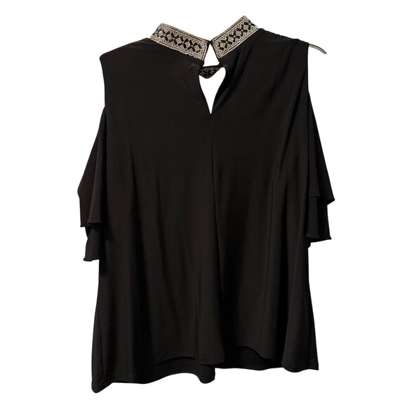 Roz & Ali Womens Cold Shoulder Top Sz 2X With Embellished Neckline black top - Picture 11 of 12